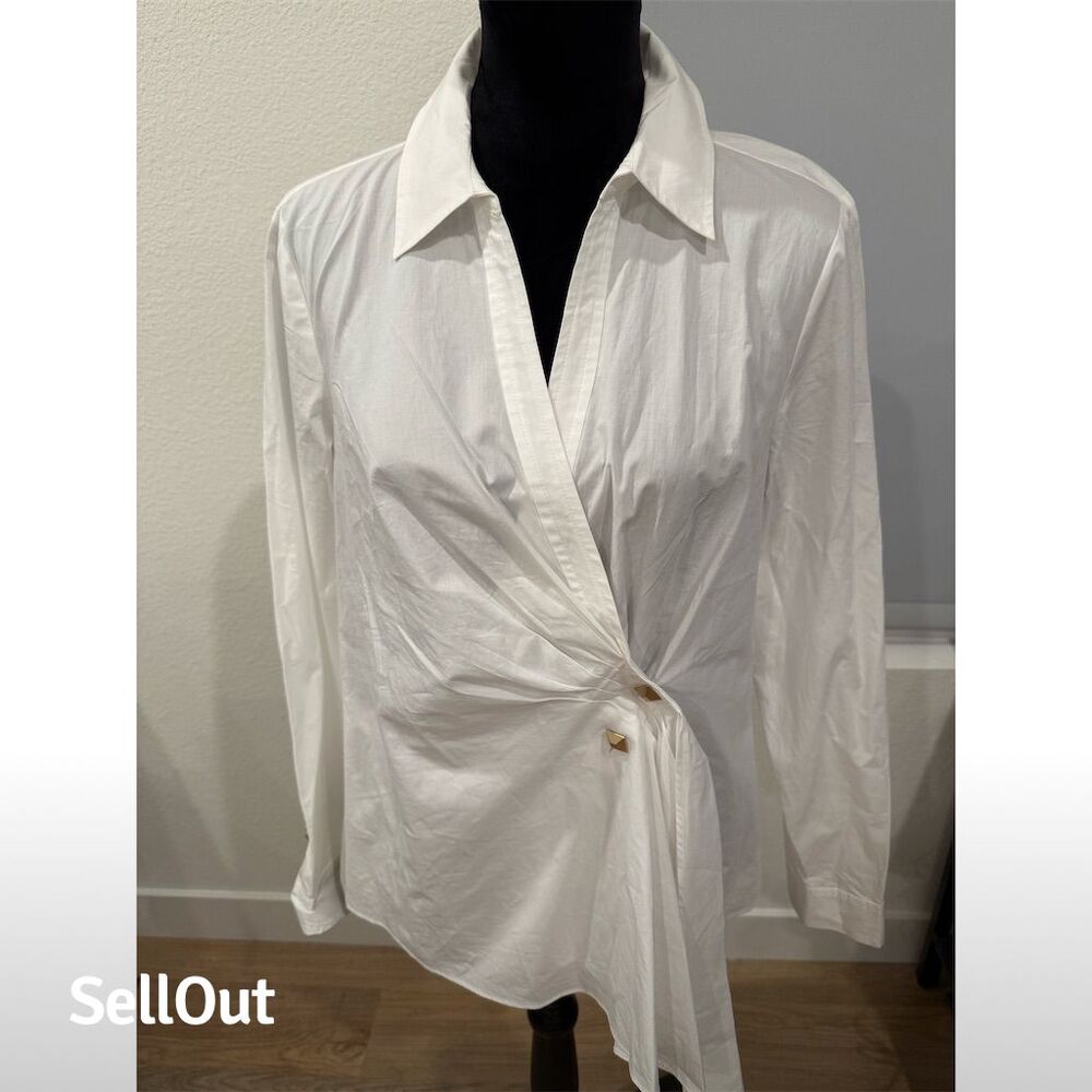 INC Women's White Collared Blouse Size L